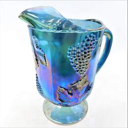 Vintage Carnival Blue Glass Pitcher and 4 Glasses Indiana Iridescent Grape alternative image