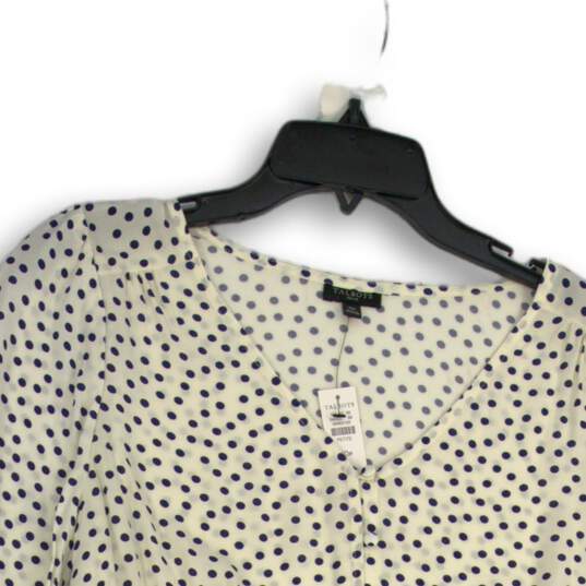 NWT Talbots Womens Navy Blue White Polka Dot V-Neck Pullover Blouse Top Size 10P image number 3