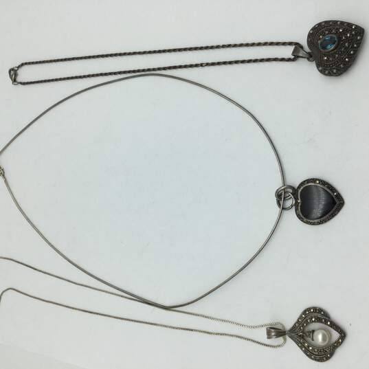 Sterling Silver Marcasite FW Pearl Onyx Inlay Blue Semi Necklace Bundle 3pcs 25.5g image number 1