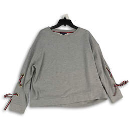 Womens Gray Heather Crew Neck Long Sleeve Pullover Sweatshirt Size L