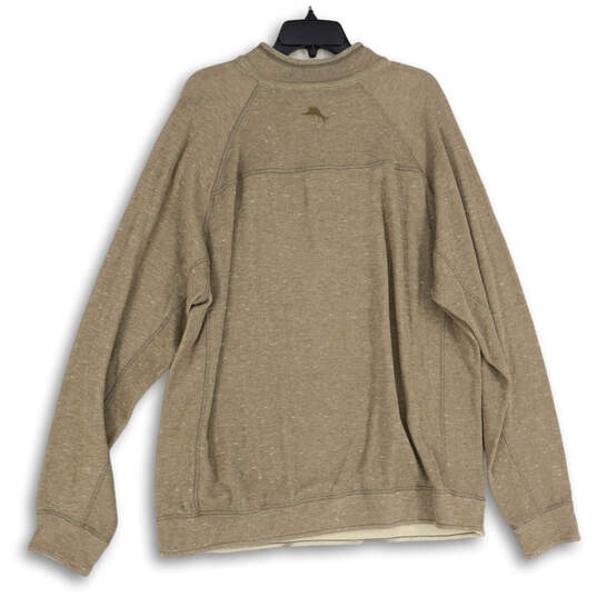 Mens Tan Reversible Mock Neck 1/4 Zip Long Sleeve Pullover Sweatshirt Sz XL image number 2