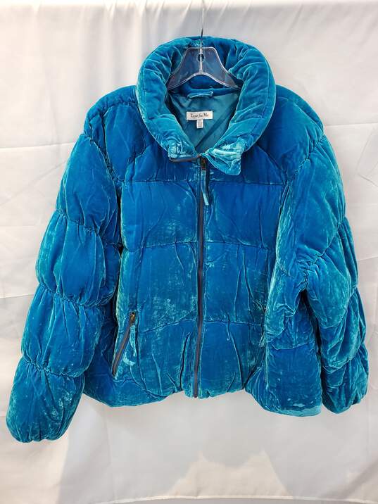 Time For Me Full Zip Blue Puffer Coat Jacket Adult Size 2XL image number 1