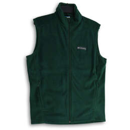 Mens Green Fleece Sleeveless Mock Neck Full-Zip Vest Size Small