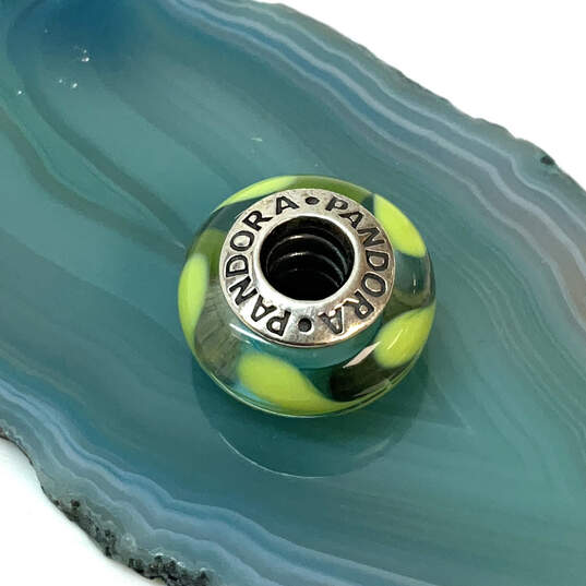 Designer Pandora S925 ALE Sterling Silver Green Murano Glass Beaded Charm image number 1