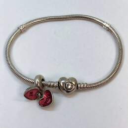 Designer Pandora 925 Sterling Silver Snake Chain Heart Charm Bracelet alternative image
