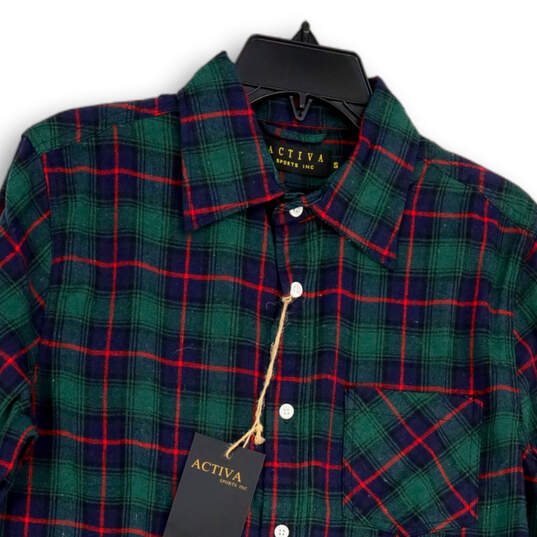 Mens Multicolor Plaid Long Sleeve Flannel Collared Button-Up Shirt Size S image number 3