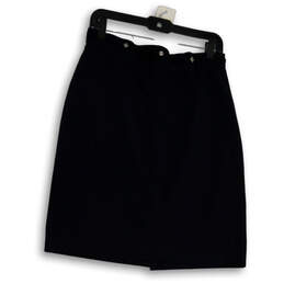 Womens Black Lined Button Knee-Length Back Slit A-Line Skirt Size 13