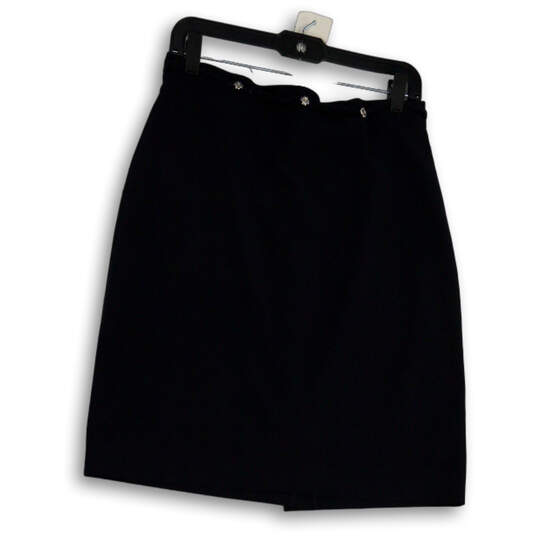 Womens Black Lined Button Knee-Length Back Slit A-Line Skirt Size 13 image number 1