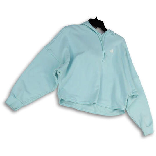 Womens Blue Hooded Long Sleeve Regular Fit Cropped Pullover Sweatshirt XS image number 1