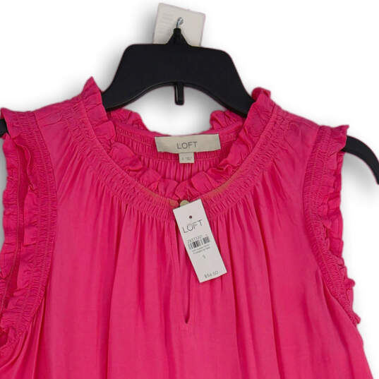 NWT Womens Pink Ruffle Keyhole Neck Sleeveless Pleated Blouse Top Size S image number 3