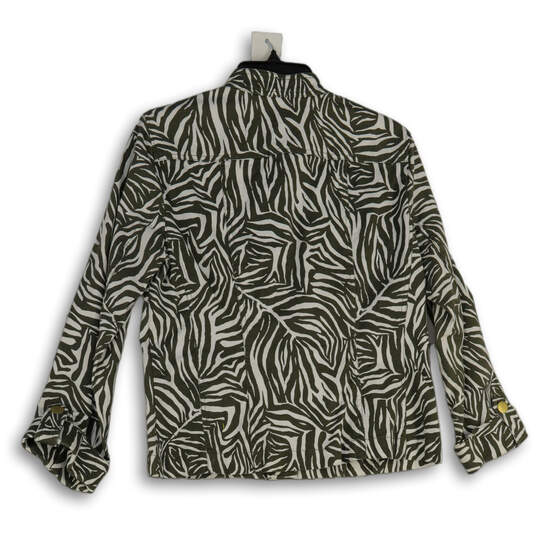 Womens White Green Animal Print Long Sleeve Snap Front Jacket Size PL image number 2