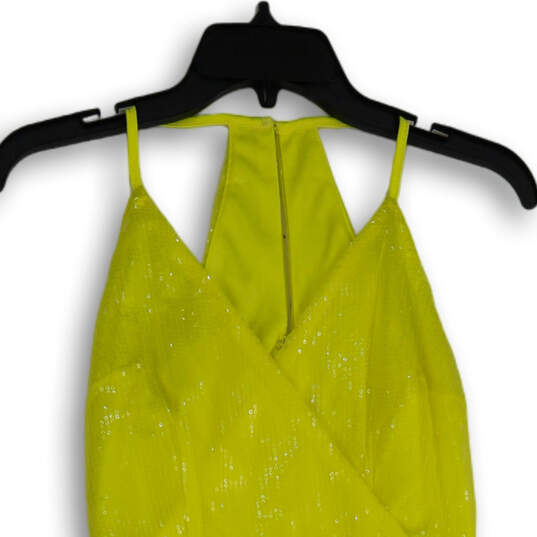 NWT Womens Yellow Surplice Neck Sleeveless Short Bodycon Dress Size XS image number 3
