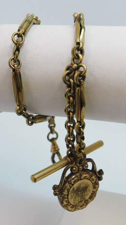Antique Gold Filled Watch Chain With Rhinestone Accented Fob alternative image