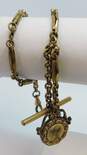Antique Gold Filled Watch Chain With Rhinestone Accented Fob image number 2