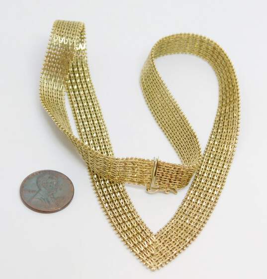 Exquisite Vintage 14K Yellow Gold Mesh Chevron Collar Necklace 41.0g image number 6