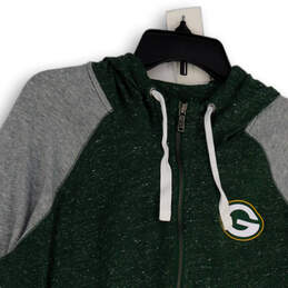 Womens Green Gray Heather Pockets Bay Packers NFL Full-Zip Hoodie Size XL