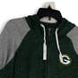 Womens Green Gray Heather Pockets Bay Packers NFL Full-Zip Hoodie Size XL image number 1
