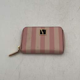 Victoria's Secret Womens Pink White Iconic Striped Small Zip Around Wallet