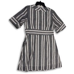 NWT Womens Gray White Striped Short Sleeve V-Neck Short A-Line Dress Size 8 alternative image