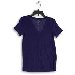 Womens Blue V-Neck Short Sleeve Chest Pocket Pullover T-Shirt Size Large