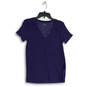 Womens Blue V-Neck Short Sleeve Chest Pocket Pullover T-Shirt Size Large image number 1