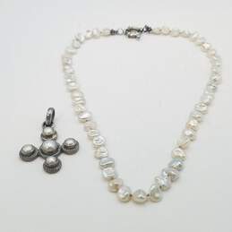 Sterling Silver FW Pearl Jewelry Bundle 2pcs 25.5g