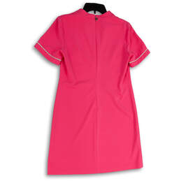Womens Pink Split Neck Short Sleeve Back Zip Knee Length Shift Dress Sz 8 alternative image