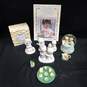 Bundle of 5 Assorted Precious Moments Figurines w/Accessories and Book of Iron-On Transfers image number 1