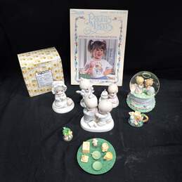 Bundle of 5 Assorted Precious Moments Figurines w/Accessories and Book of Iron-On Transfers