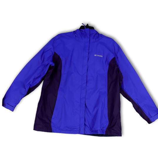 Womens Purple Long Sleeve Hooded Pockets Full-Zip Windbreaker Jacket Sz 2X image number 1