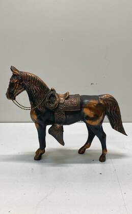 Vintage 10in Tall Brass Tone Metal Horse Statue Carnival Equestrian Souvenir