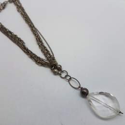 Sterling Silver Faceted Glass Tear Drop Pendant 17inch Necklace 38.6g