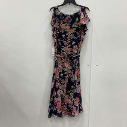 NWT Womens Blue Pink Floral Print V-Neck Back Zip Fit & Flare Dress Sz XXL alternative image
