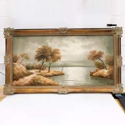 John A. Servas Artist Signed Ornately Framed Large Landscape Oil Painting