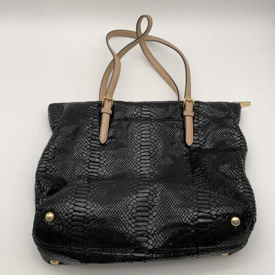 Womens Black Animal Print Leather Inner Pockets Bottom Studs Shiny Tote Bag image number 2