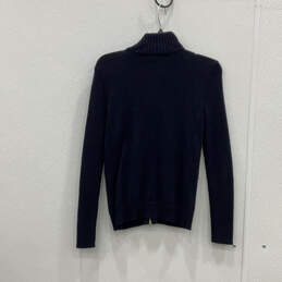 Womens Blue Knit Long Sleeve Mock Neck Pockets Full-Zip Sweater Size Small alternative image
