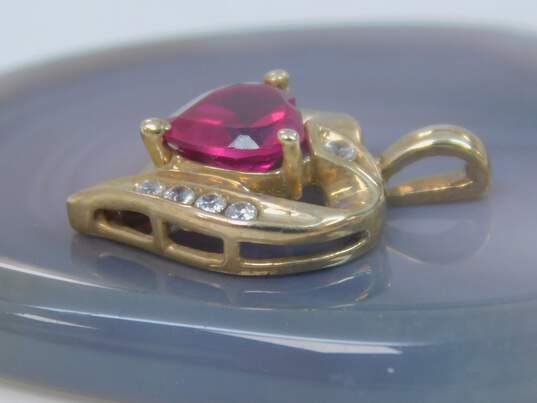 10K Yellow Gold Ruby & CZ Ribbon Heart Pendant 1.6g image number 4