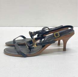 Tory Burch Mira Black Leather Slingback Heeled Sandals Women's Size 7.5