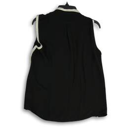 Halston Heritage Womens Black White Spread Collar Sleeveless Blouse Top Size M alternative image