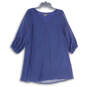 Womens Blue V-Neck Flirty Hem Long Sleeve Give Me a Shift Dress Size XS image number 1