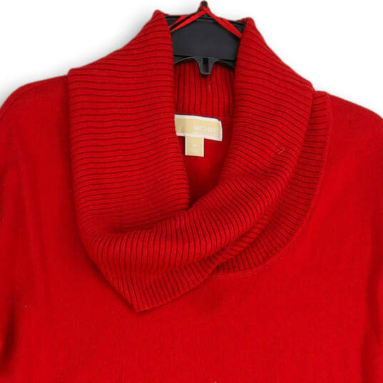 Womens Red Long Sleeve Turtle Neck Fringe Hem Pullover Sweater Size Medium image number 3