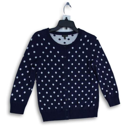 Talbots Womens Navy Blue White Spotted Button Front Cardigan Sweater Size S image number 1