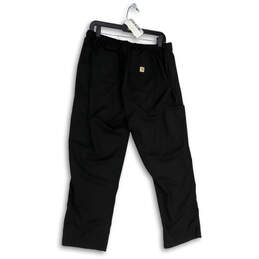Mens Black Flat Front Pockets Drawstring Straight Leg Cargo Pants Size L alternative image