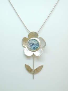 Signed SR 925 Roman Glass Flower Pendant Necklace 10.5g alternative image