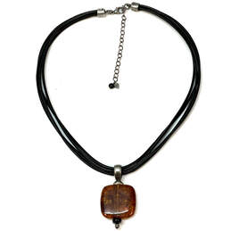Designer Silpada 925 Sterling Silver Black Leather Amber Pendant Necklace alternative image