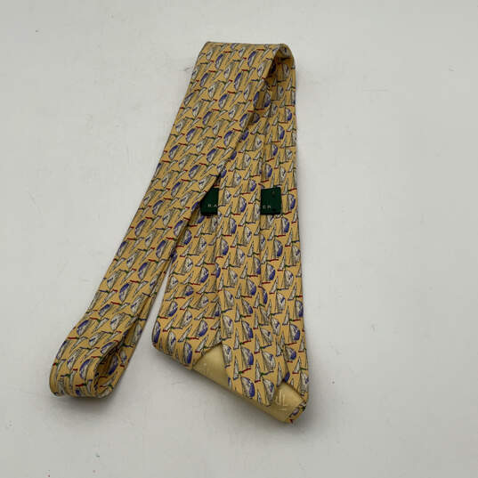 Mens Yellow Blue Boat Print Adjustable Four In Hand Pointed Necktie image number 2