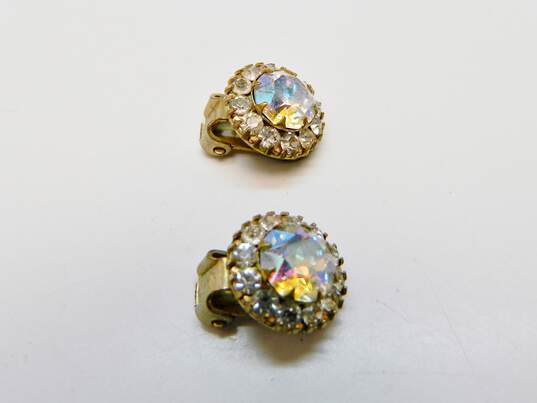 Vintage Weiss Icy Aurora Borealis Rhinestone Clip On Earrings 5.7g image number 3