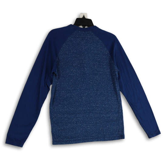 Mens Blue Flecked Henley Neck Raglan Sleeve Pullover T-Shirt Size Medium image number 2