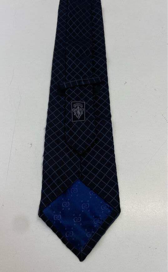 GUCCI Italy Black Check 100% Silk Necktie Tie image number 2