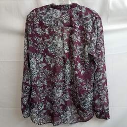 Kut From The Kloth Wine Grey Floral Print Sheer Long Sleeve Button Up Shirt